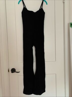 Black Spaghetti-Strap Flared Jumpsuit with Removable Cups